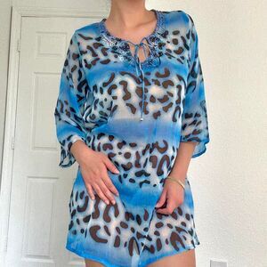 Blue sheer leopard print coverup